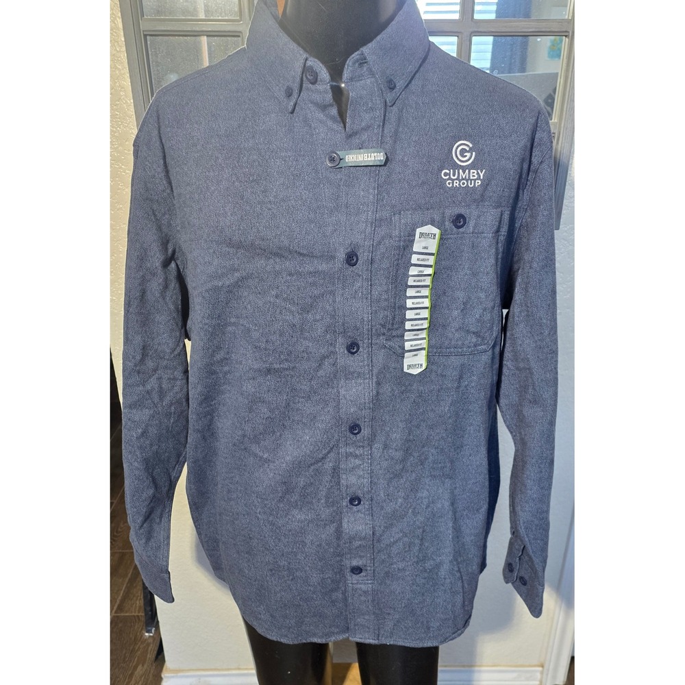 Duluth Trading Co Mens Blue Ridge Relaxed Fit Jaspe Shirt Blue L 53819 Logo